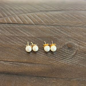 Two Sets of Pearl Earrings with Gold Posts
